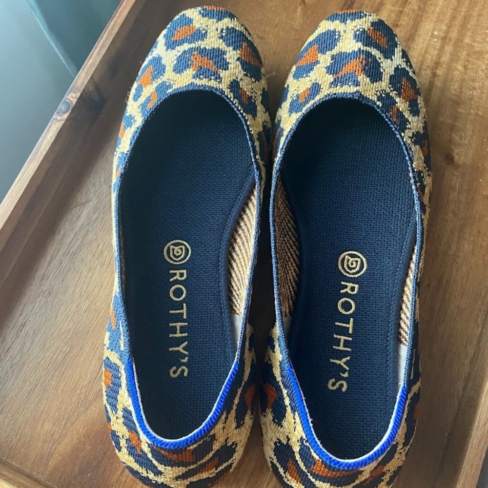 Rothy's Women's Square-Toe Retired Flats, Midnight Spot, Leopard, 11.5
